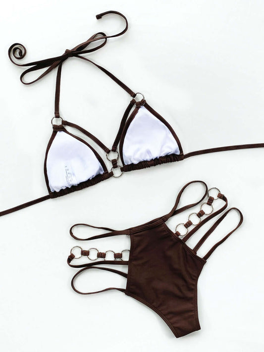 Cutout halter neck bikini set