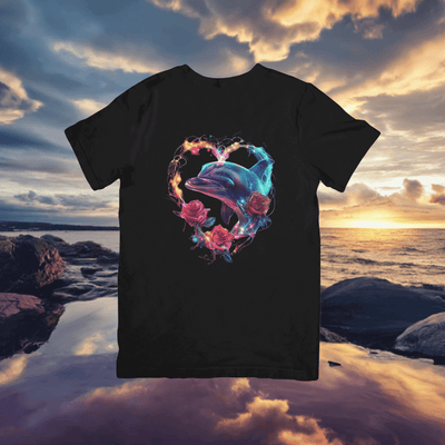 Dolphin In Heart Graphic T- shirt - Ink Wave Creations