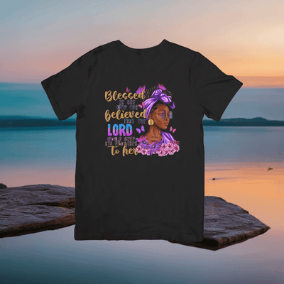 Blessed is she who has believed By Lord to keep his promise to her Ebony T- shirt - Ink Wave Creations
