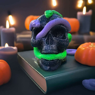 Handmade Resin Skull with Snakes Figure - Ink Wave Creations