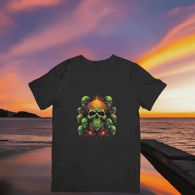 Green Skulls with Flames T-Shirt - Ink Wave Creations