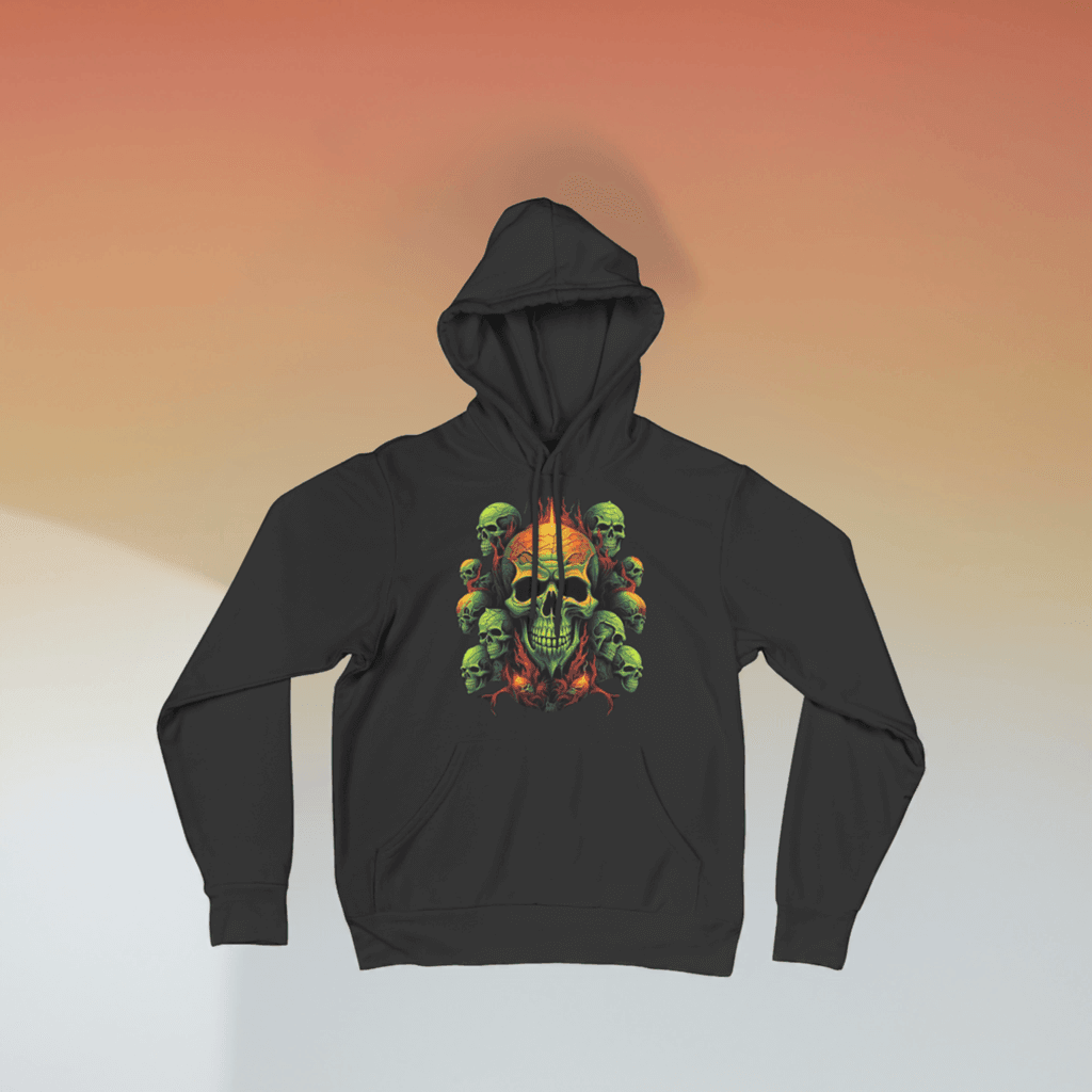 Green Skulls with Flames Hoodie - Ink Wave Creations