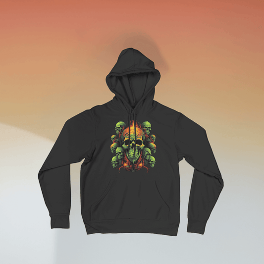 Green Skulls with Flames Hoodie - Ink Wave Creations
