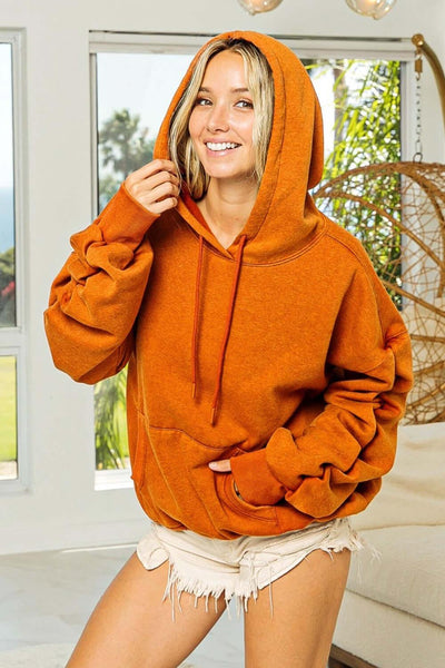 BiBi Ruched Long Sleeve Washed Fleece Hoodie - Ink Wave Creations