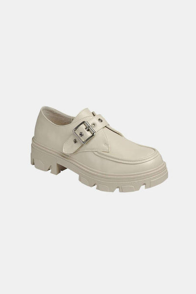 Taupe Buckled Link Platform Lug Sole Loafers 