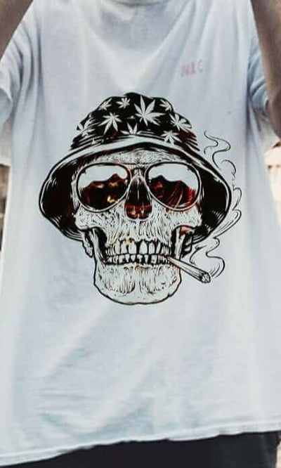 Skull with Weed Hat Smoking T-Shirt - Ink Wave Creations